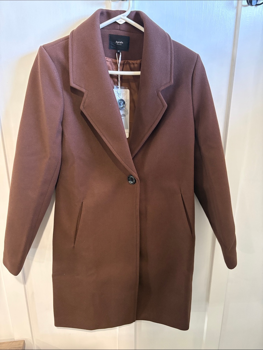 Aprsfn Women's Single-Button Coffee Wool blend mid length Coat